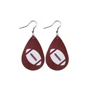 Football Rugby Faux Leather Dangle Teardrop Earrings Sporty Team Clip Art #7 NEW